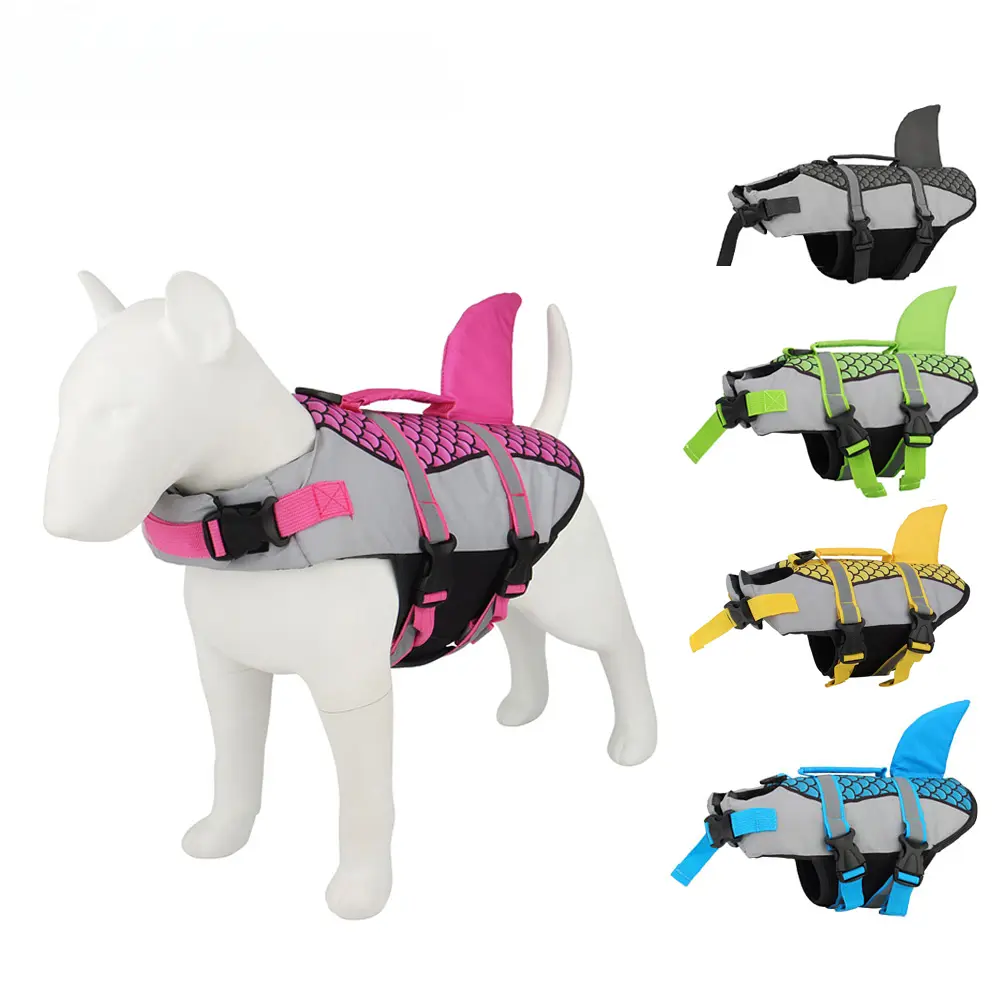 Pet Dog Life Jacket Vest Clothes Life Vest Collar Harness Pet Swimming Summer Swimwear Scales Shark Dog Costume Puppy Clothes