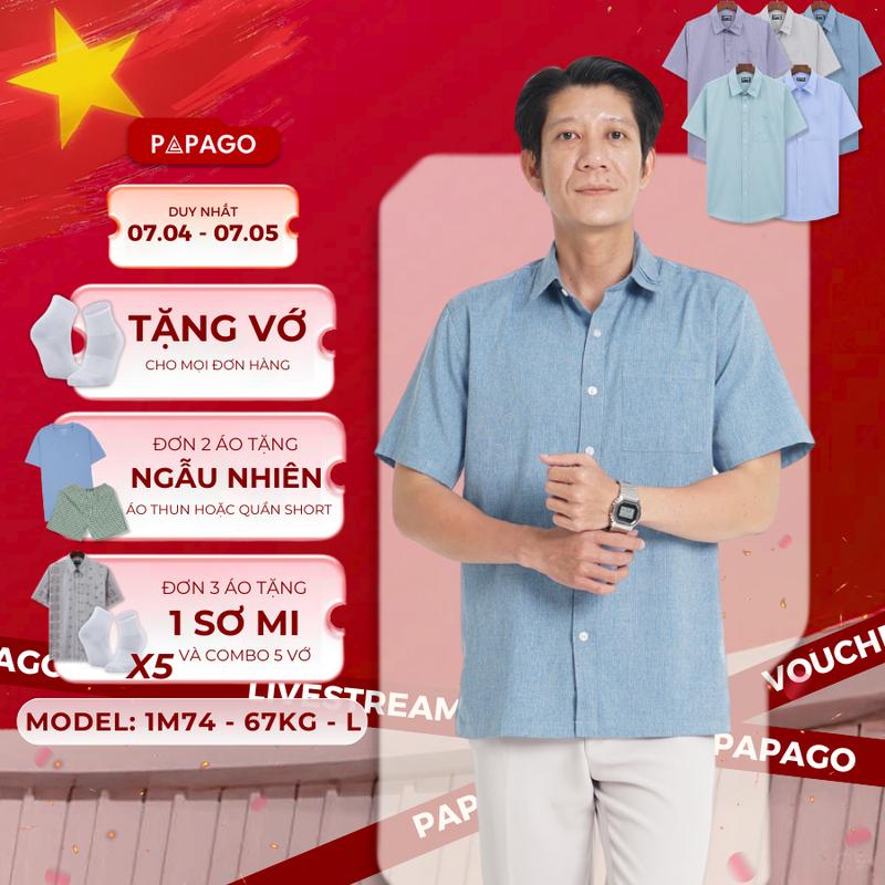 Áo sơ mi nam trung niên PAPAGO tay ngắn lai ngang - P24SNCR011