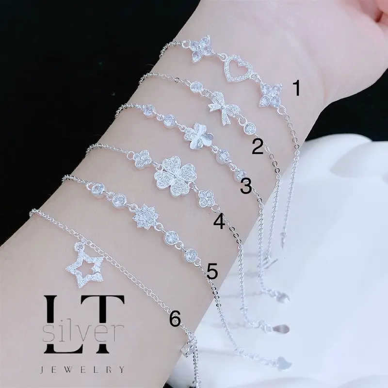 Lắc tay kiểu bạc ta họa tiết xinh xắn dáng nhỏ xinh LTJ459 Hoa Len 1