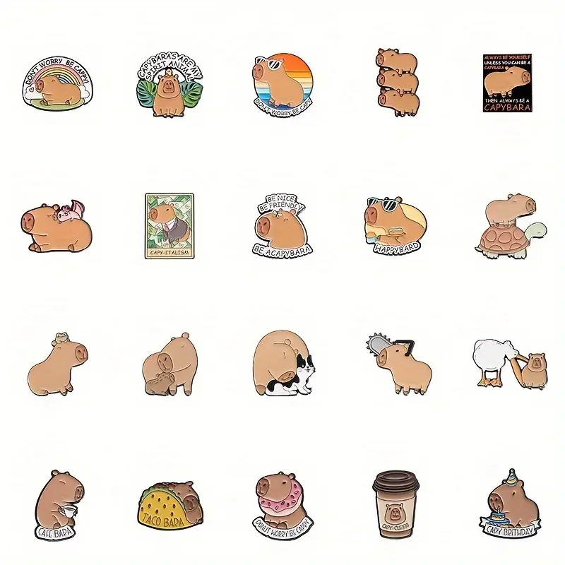 20pcs Capibala brooch set, guinea pig small animal combination brooch, metal paint badge, clothing accessories, collar pins 1