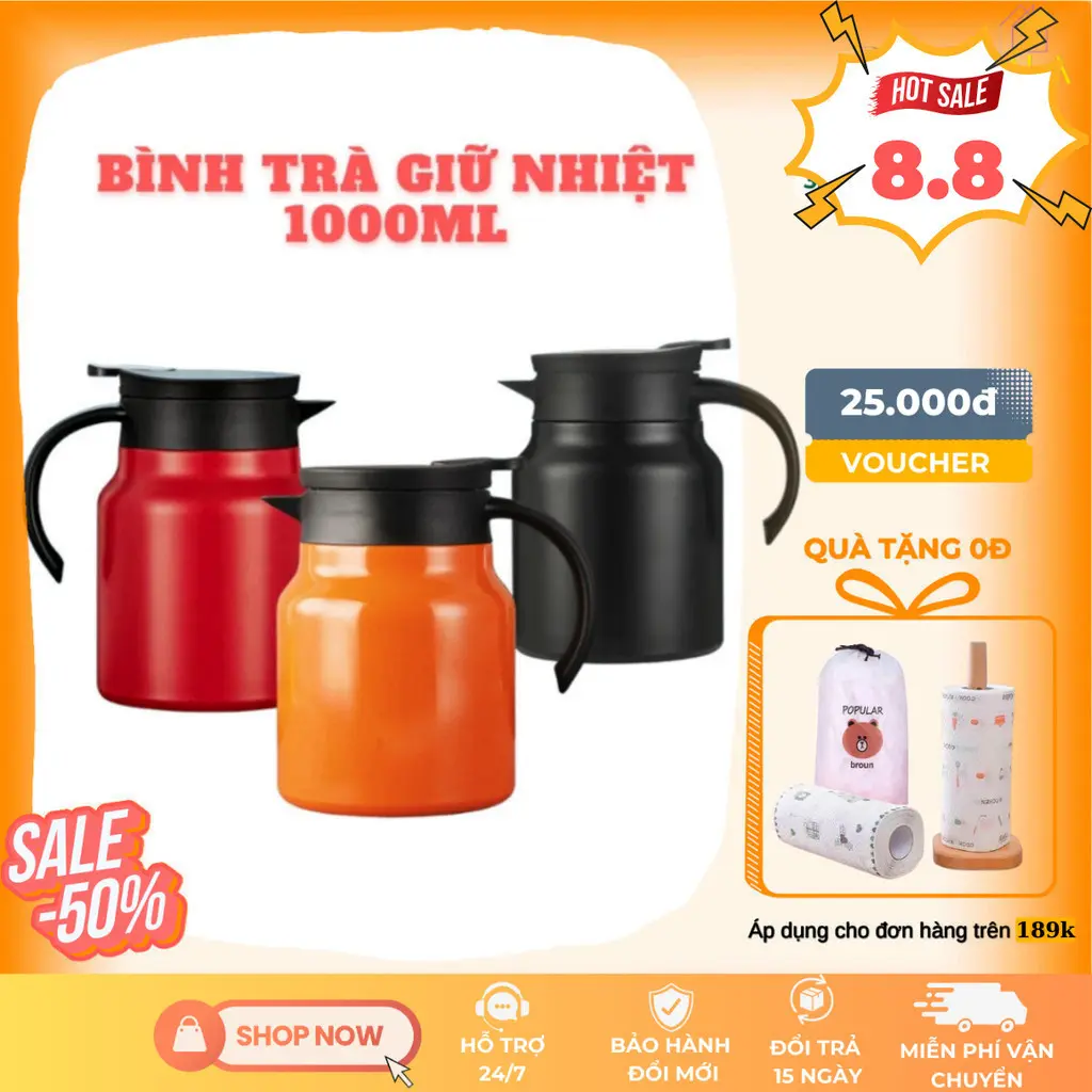 TALA Bình Pha Trà Giữ Nhiệt 1000ml Ruột Inox Cao Cấp SUS316- Có Lõi lọc Trà, Giữ Nhiệt 6-8h, Thích Hợp Pha Trà, Cafe