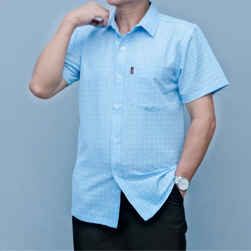 Áo sơ mi nam tay ngắn một túi form rộng cao cấp vải lụa GENALPHA vải lụa co giãn mềm mịn GEN140 Menswear Cổ Tròn xxl trung niên 3