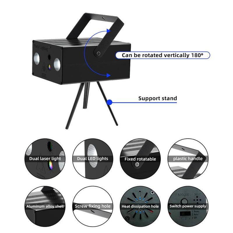 USB Powered 3 In 1 LED Stage Light, Audio Event Disco Light, RGB Projector Party Light With Remote Control For Karaoke Bars Nightclubs Birthday 2