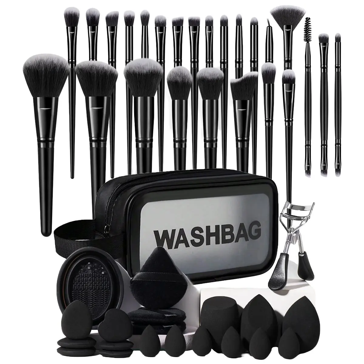 Beauty Makeup Tool Set, 46pcs/set Cosmetic Brush & Beauty Sponge & Puff & Makeup Bag & Eyelash Curler & Cleaning Pad, Kbeauty Professional Makeup Tools Set, Trending Products, Makeup Brushes Set