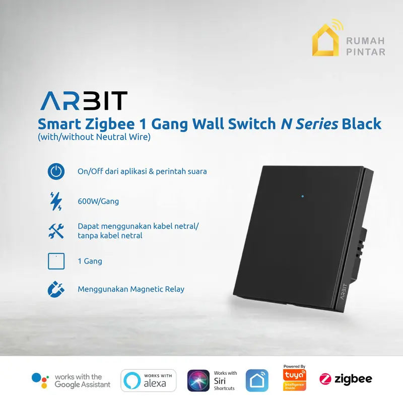 ARBIT Zigbee Wall Switch N Series 1 2 3 Gang Saklar Pintar Smart Home Black Tuya 0