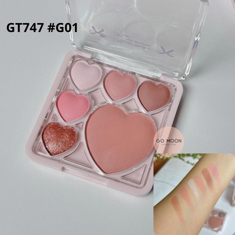 Bảng phấn mắt Gogo Tales 6 ô trái tim GT747 phấn mắt kèm má hồng nhũ lì mịn ít fall out 12g Women Cosmetic Trang Điểm Mỹ Phẩm xanh dương