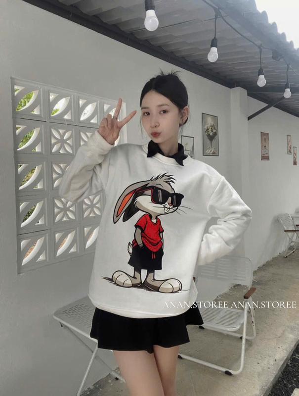 Áo Sweater Nỉ Bông In Hoạ Tiết Sắc Nét Xinh Xắn Form 40-60KG Nữ Top 2