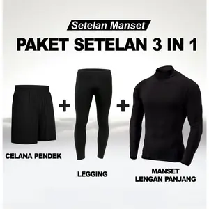 Setelan 3in1 Manset Sport Pria | Atasan Baselayer, Legging & Celana Pendek untuk Fitness & Outdoor