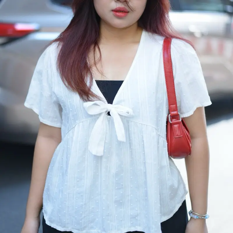 (KÈM ỐNG) Áo babydoll xô thêu màu pastel thắt nơ dễ thương bigsize 90kg - Miabigsize