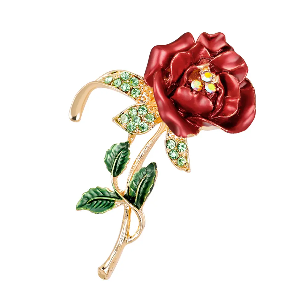 [ZS】 Fashion Brooch Pin Shiny Rhinestone Rose Flower Lady Women Wedding Party Jewelry