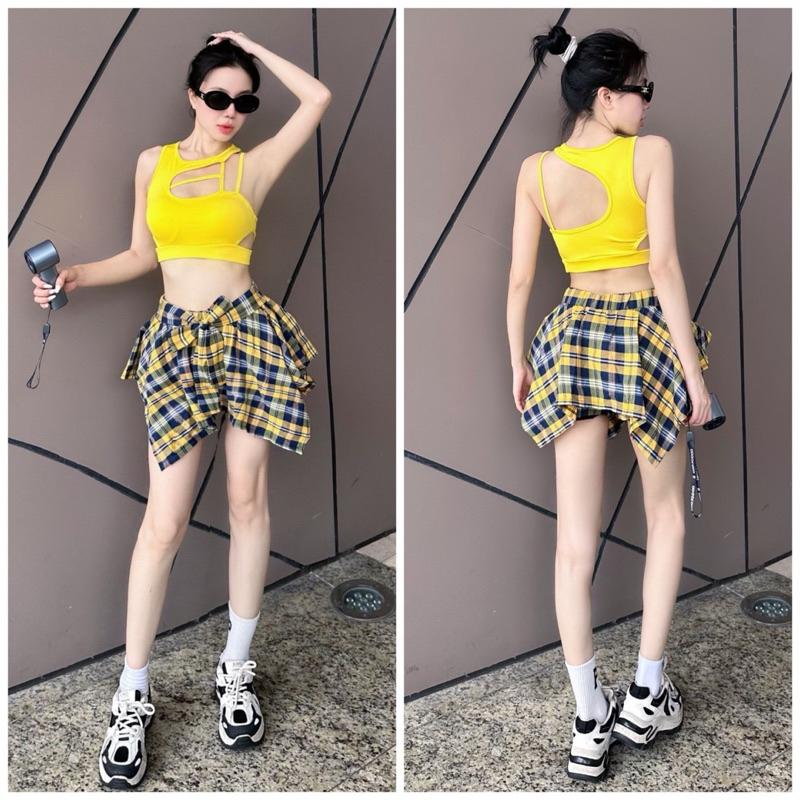 Chân váy thể thao nữ, váy kẻ caro buộc nơ chất đũi mềm thoáng mát dành cho các chị em chuyên nhảy zumba, shuffle dance 6