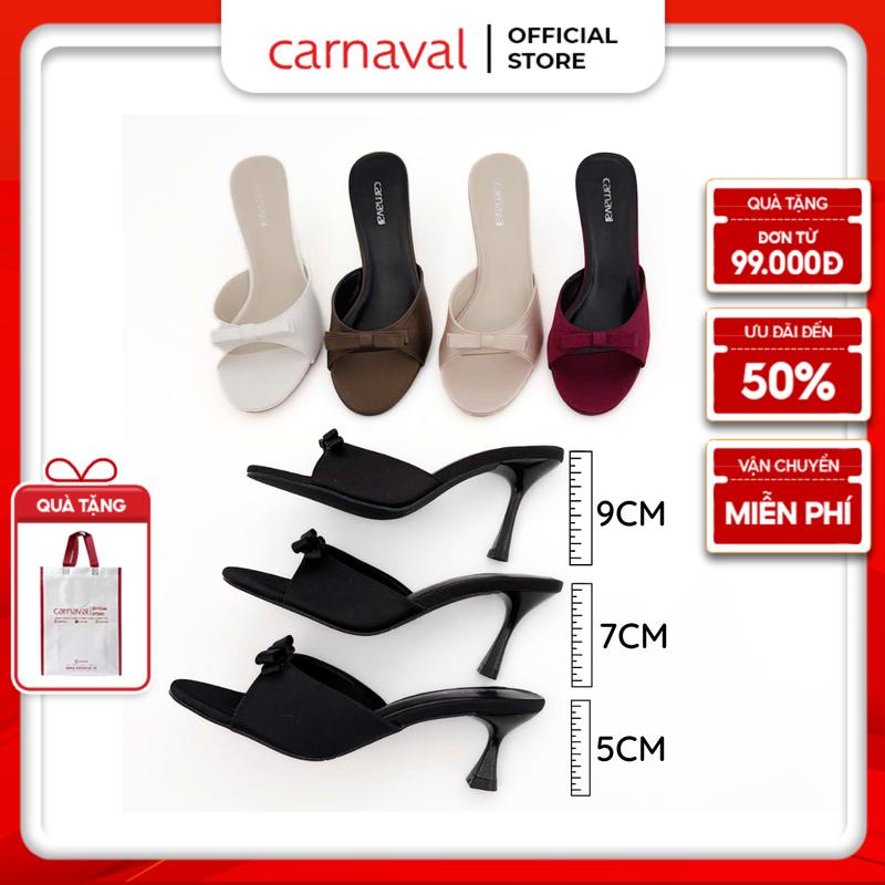 Dép Cao Gót Nữ Carnaval 3 Loại Cao 5cm, 7cm Và 9cm Quai Ngang Trang Trí Nơ Xinh Xắn - VS91