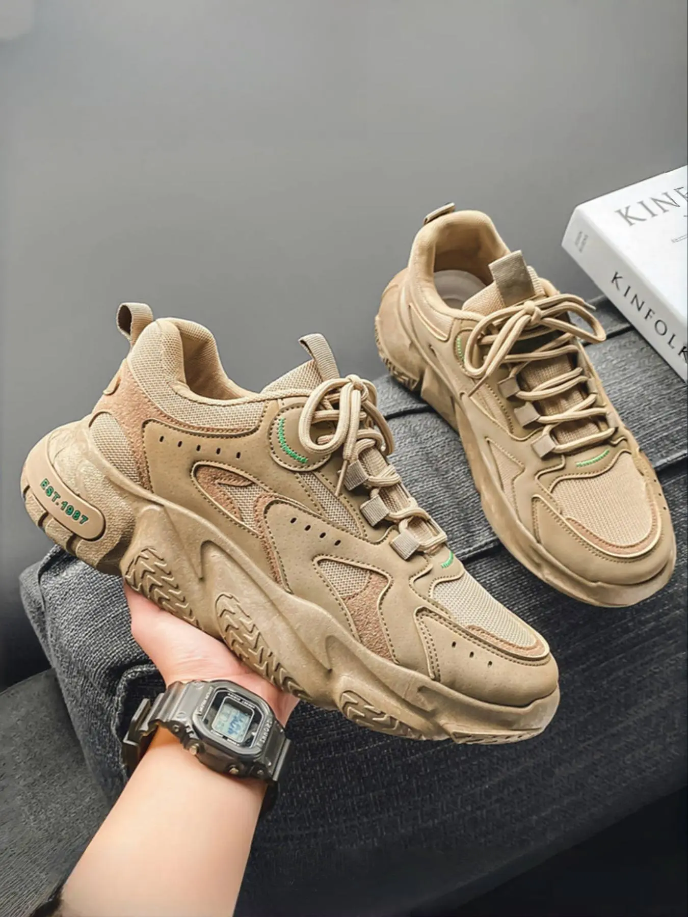 Men's Fashionable Patchwork Design Lace Up Low Top Sneakers, Casual Comfortable Sports Running Shoes, Breathable Non-slip Sneakers for Daily Wear