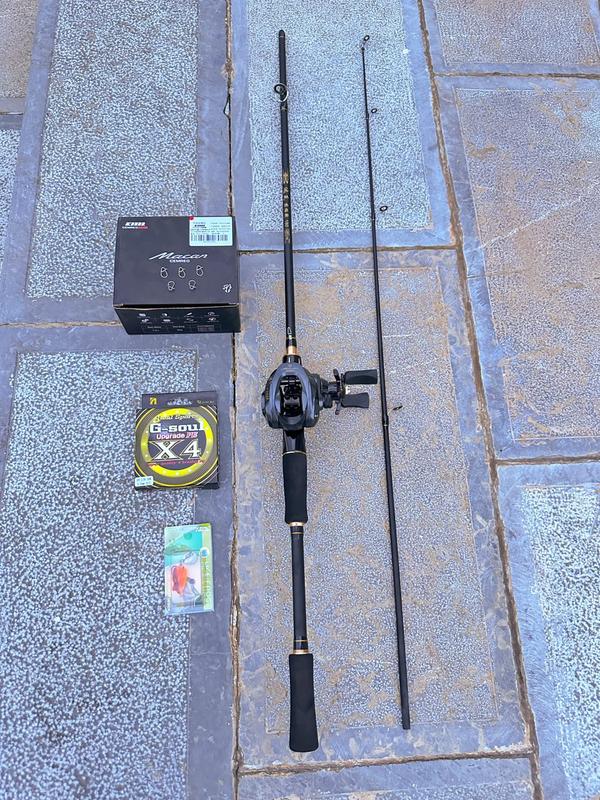 Combo Cần câu Lure  nội địa  +  Máy Ngang Cemreo  macan  Dây PE x4 chính hãng - Nhái Hơi