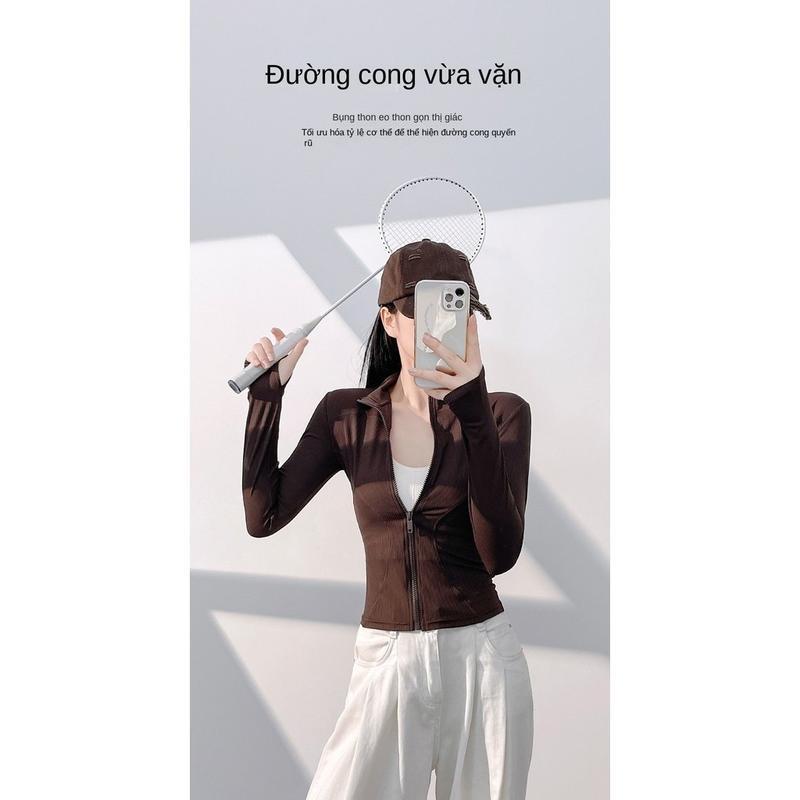 Product Introduction of [Form Nhỏ - Tăng size] [36-65kg] Áo Khoác Nữ Tập Gym, Yoga. Áo Khoác Thun Gân QC [TT21-Gân Tăm]. Áo Khoác Nữ Ôm Body Mẫu Mới [ Đồng ] Sport Chạy Bộ 30