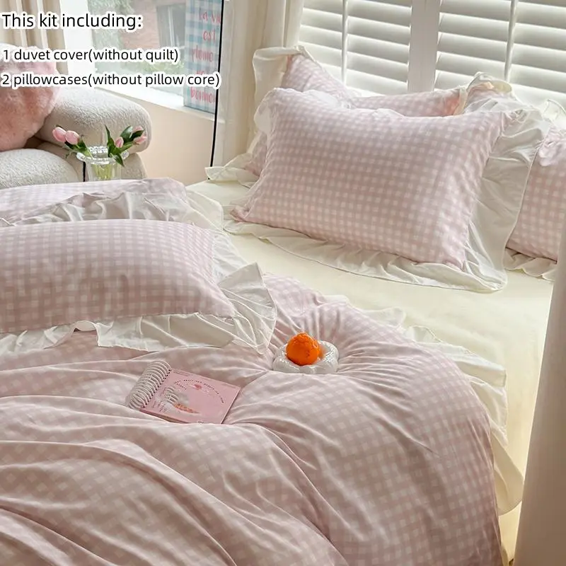 Pink Gingham Pattern Bedding Set, 3 Counts/set Including 1 Count Duvet Cover & 2 Counts Pillowcase without Filler, Soft Comfortable Bedding Set for Home Bedroom, Machine Washable Duvet 6