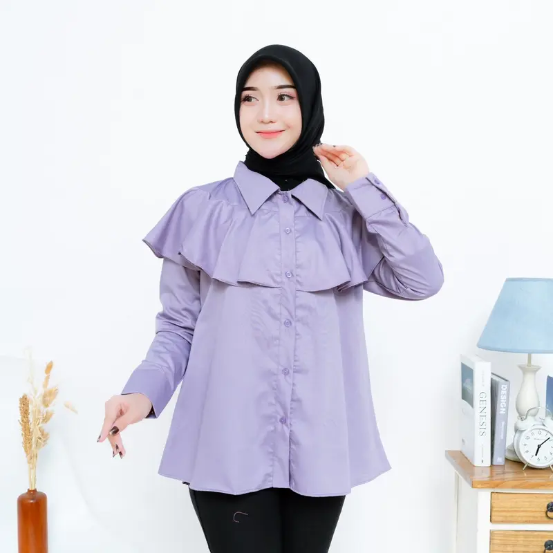 Emora Blouse Poly Cotton Ruffel Clay 2