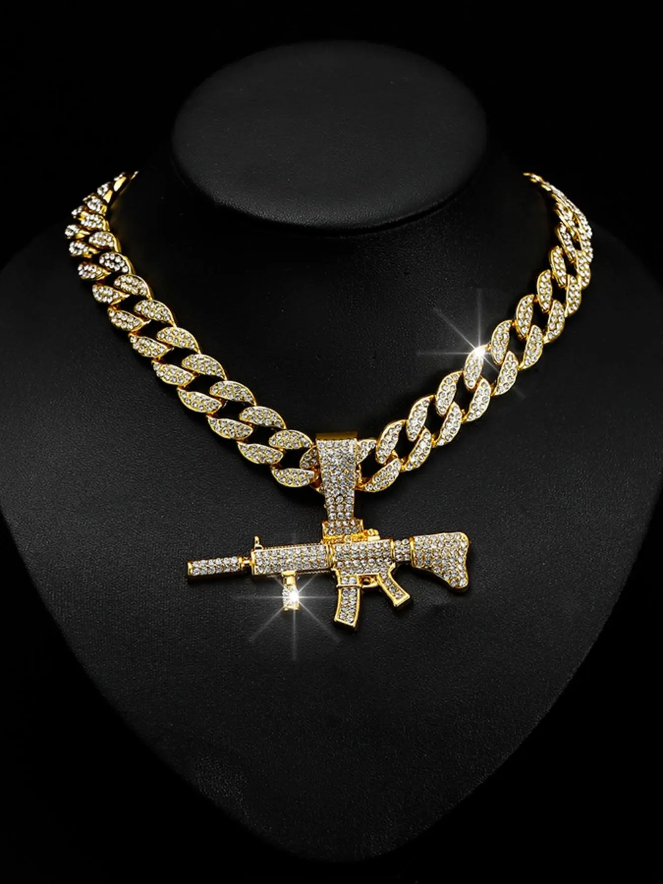 Rhinestone Decor Pendant Necklace for Men, Punk Hip Hop Jewelry for Party, Daily Clothing Decor for Boy, Exquisite Jewelry for Gift