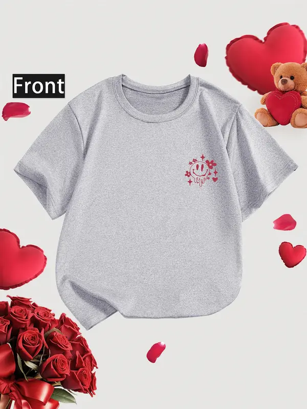 Toddler Girl's Cartoon & Letter Print Round Neck Tee, Fashion Casual Crew Neck Short Sleeve T-Shirt for Daily Outdoor Wear, Kids Clothing for All Seasons 7