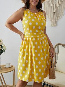 【Plus Size】 Polka Dot Print Smock Dress, Casual Sleeveless Round Neck Dress for Spring, Women's Clothes for Daily Wear