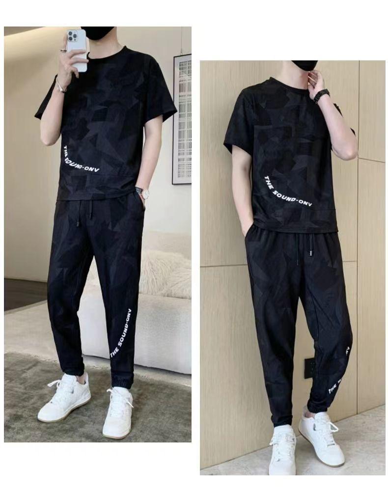 Product Introduction of Wolf Warrior Family Summer Ice Silk Casual Set Men's Short Sleeve T-Shirt Trendy Stylish Sportswear Shorts Two-Piece Set Sneakers 30