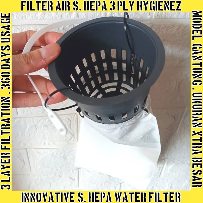 Saringan Tandon Toren Model Tali Gantung XTRA JUMBO Praktis HYGIENEZ Filter Kain 3 Lapis Mikron Semi Hepa Terbaik Kantong Kantung Sambungan Tambahan Keran Pipa Air Kran Kamar Mandi Sumur Bor PDAM Akuarium Ikan Kolam Renang Batu Penyaring Penjernih Alami f 5
