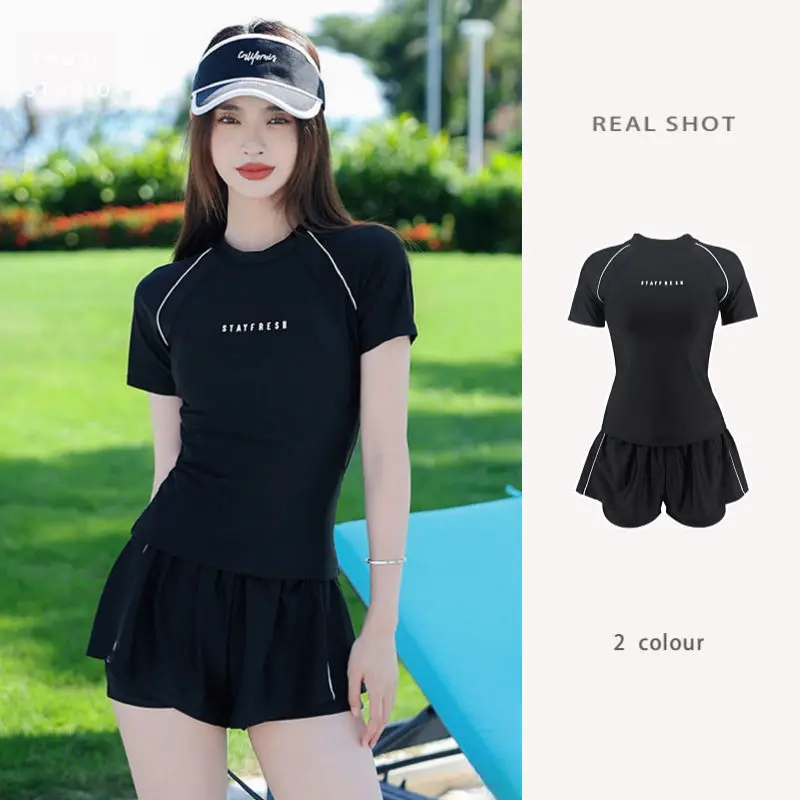 Women's Conservative Two-Piece Swimsuit 2024 New Style Girls High-End Cover-Up Slimming Belly-Hiding Student Hot Spring Swimwear