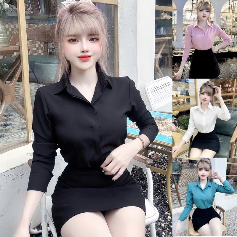Áo sơ mi nữ tay dài công sở nẹp giấu nút, Áo sơ mi nữ đẹp