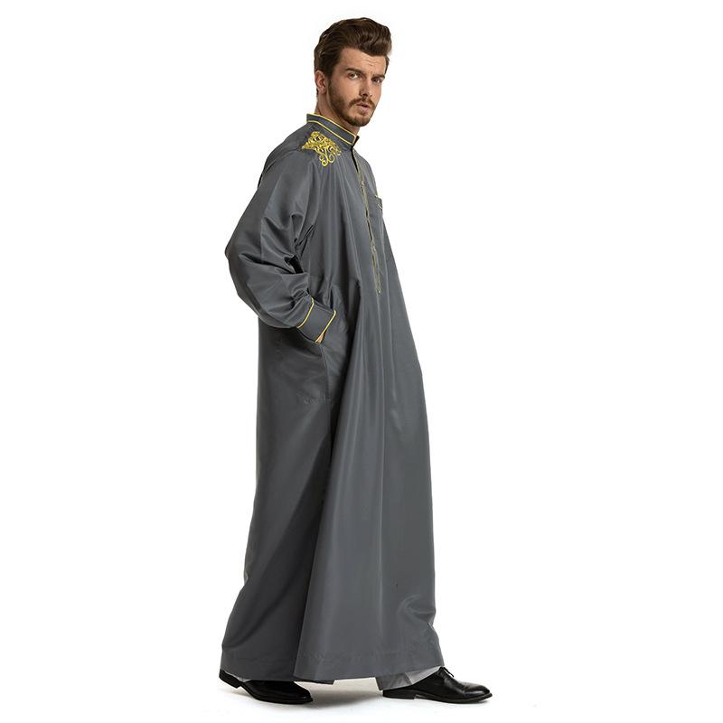 Product Introduction of European and American Hot Sale Middle East Muslim Ethnic Embroidery Long Sleeve Loose Stand Collar Robe Men 0006 17