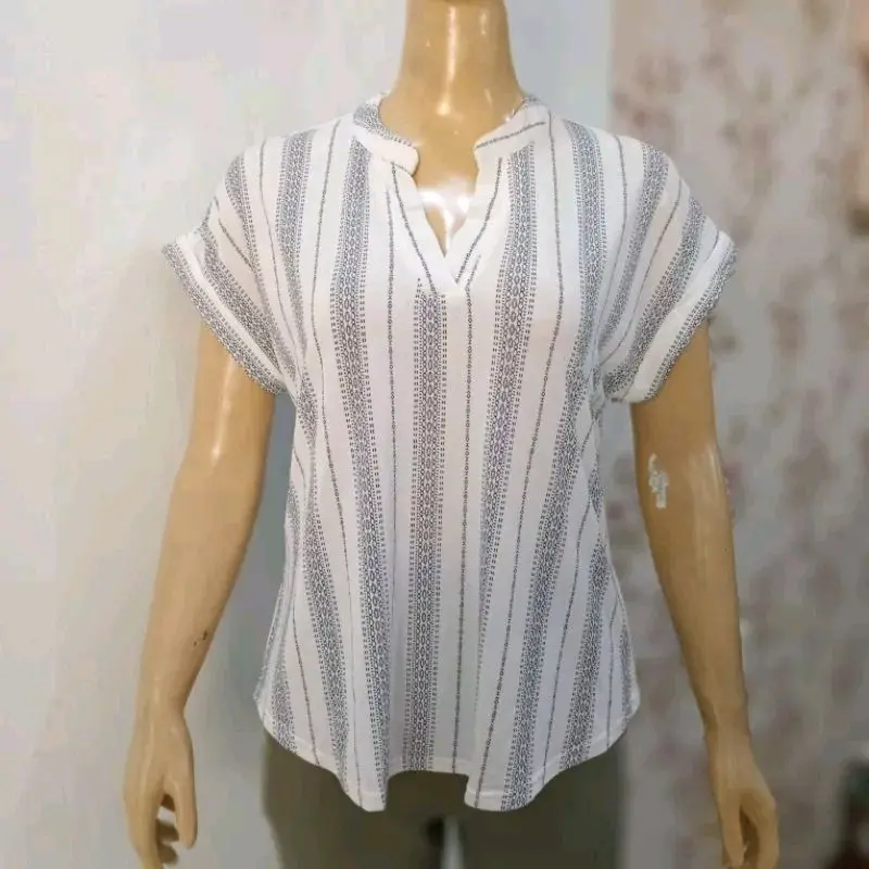 Blouse Casual V-Neck Branded Sisa Export Termurah - Lingkar Dada 115cm (+5cm Strech) - Panjang