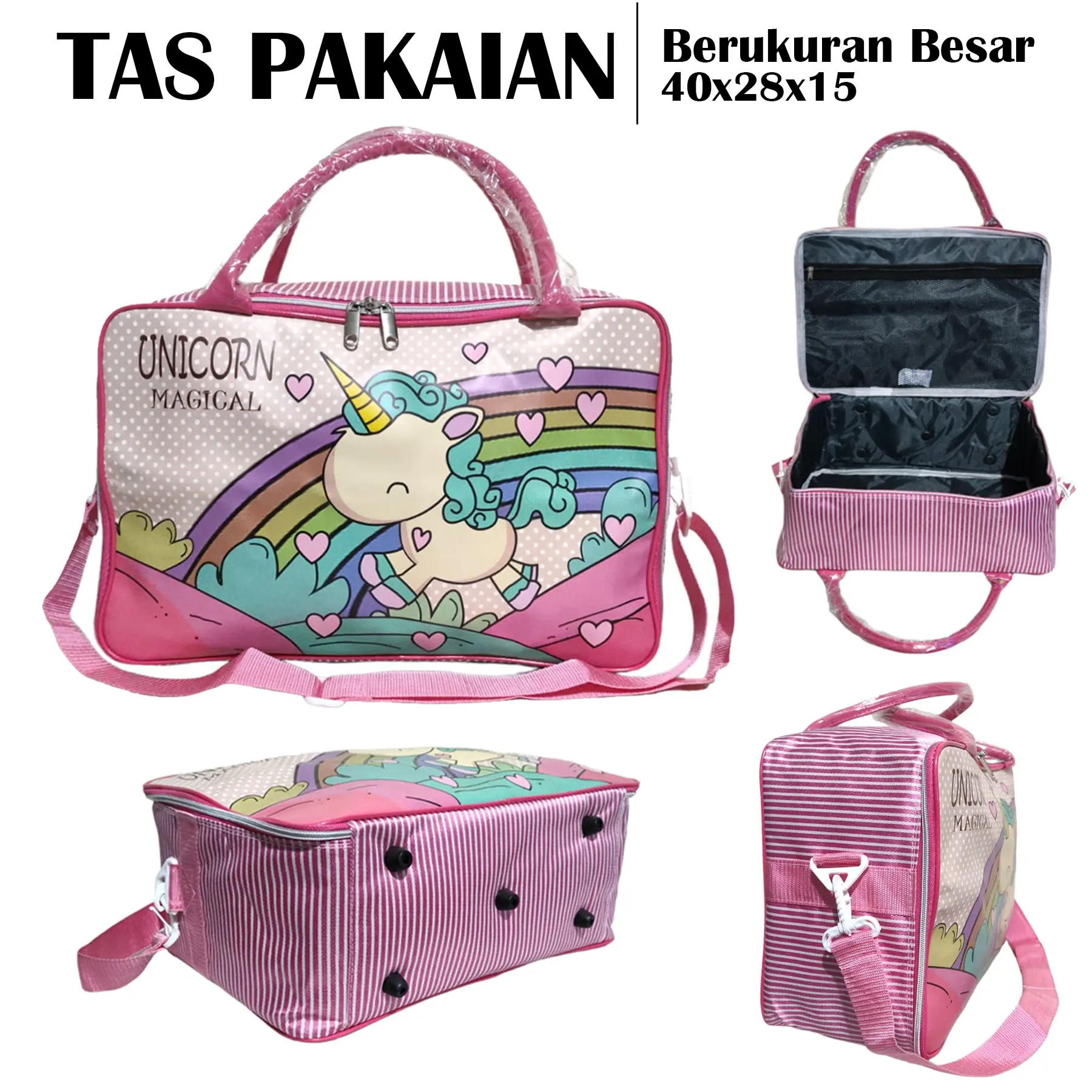 Tas Travel Pakaian Gambar Kartun Untuk Anak-anak dan Dewasa Kulit Mudik