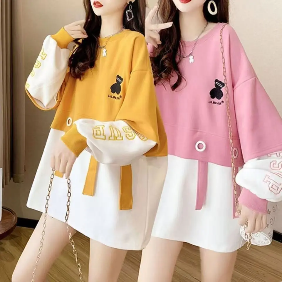 Fashionable Design Patchwork Pullover Women's 2024 Spring and Autumn New Korean Style Loose Top Womenswear Hoodie