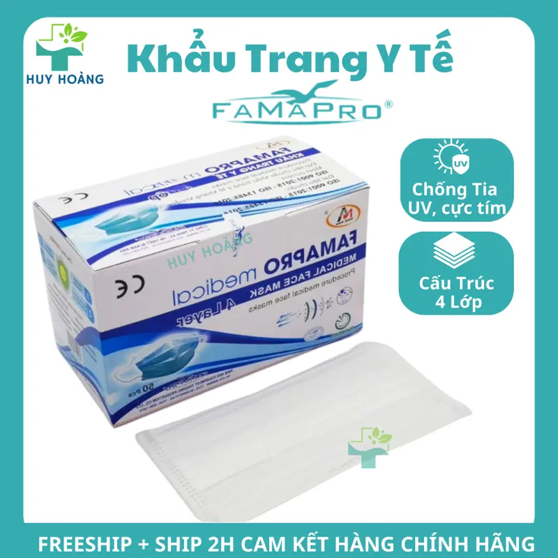 [Hộp 500 Cái] Khẩu trang y tế Famapro 4 lớp dày dặn kháng khuẩn, khẩu trang Farmapro chống nắng 2