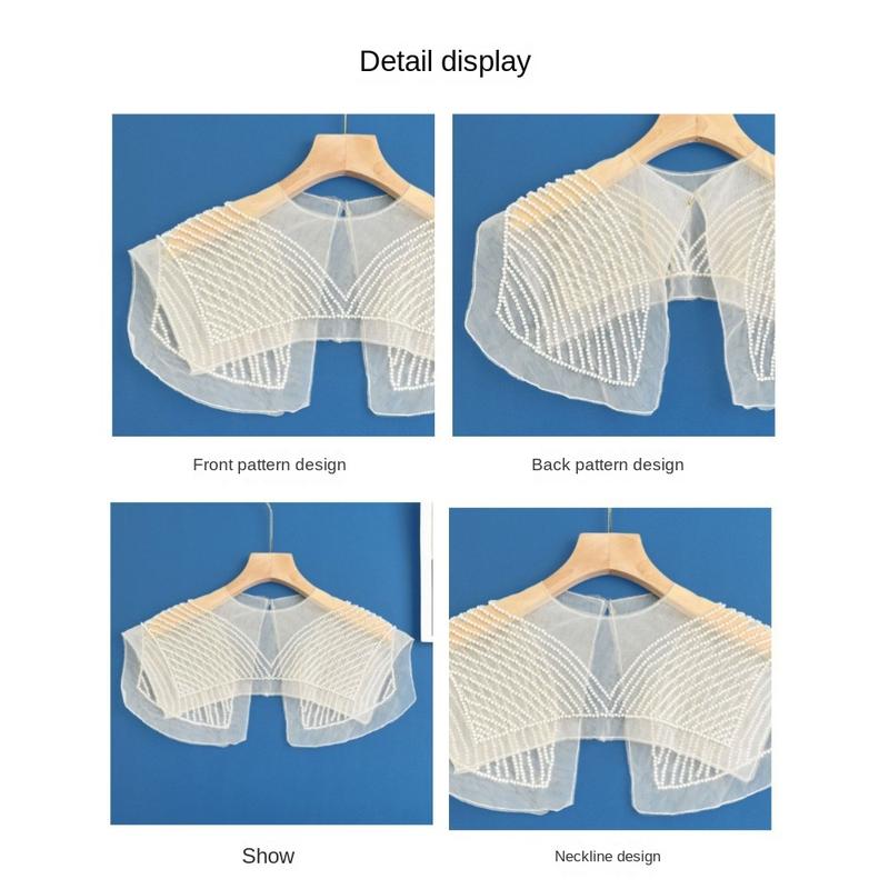 Product Introduction of New Organza Embroidery Women's Lace Collar Fake Collar Lace Up Shawl Dingzhu Shawl Collar Dress Blouse Decor 11