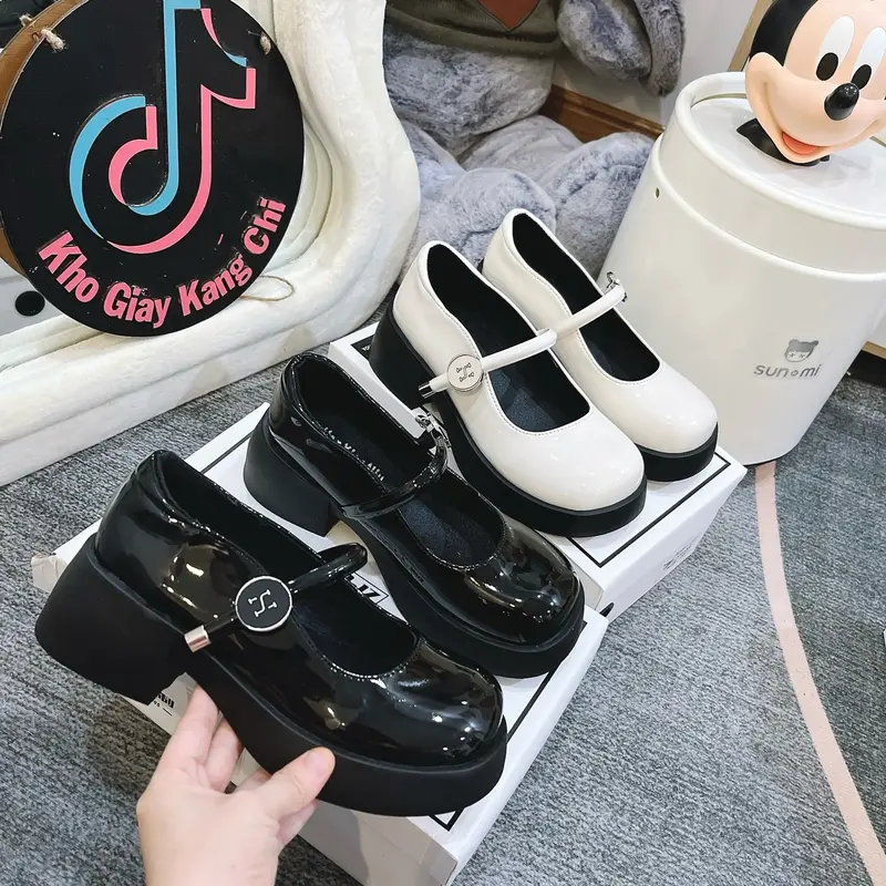 Giày nữ Lolita đế độn 5p quai ngang da bóng . Lót mềm êm chân hàng fullbox già  y giày  mary giày  mary jane guốc  búp A88-11 Shoes Cao Su 0
