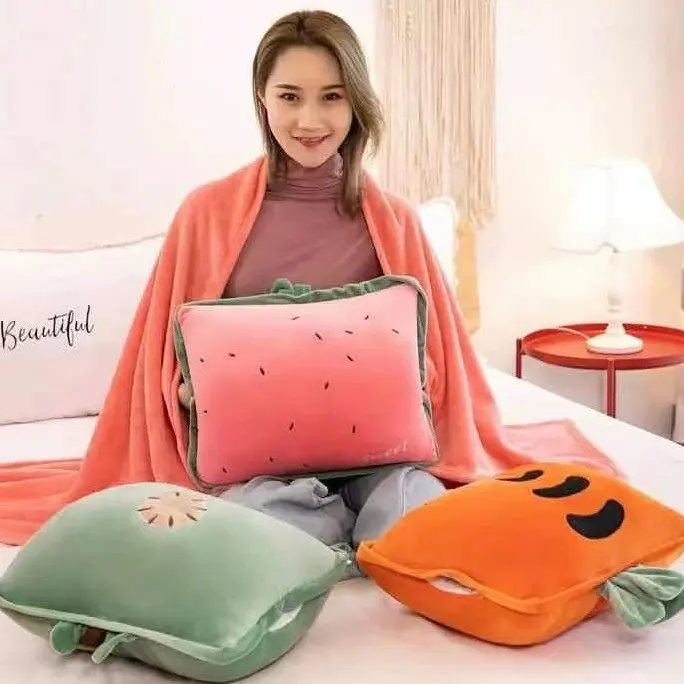 NTL B004 Boneka Bantal Selimut 3 in 1 Kotak Motif Buah Buahan , Balmut Lembut