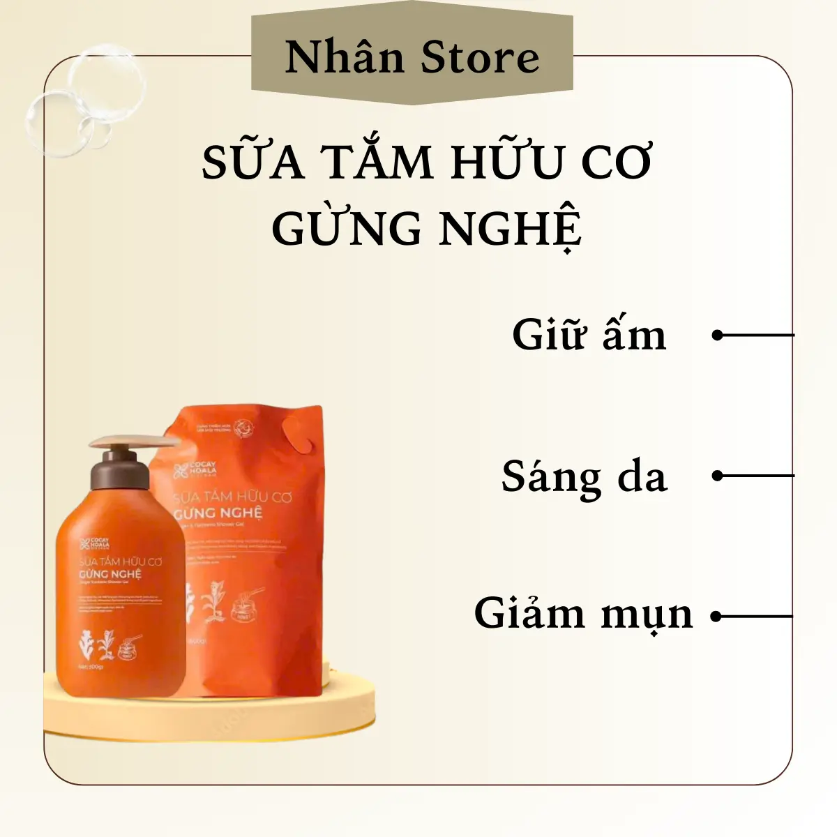 Sữa Tắm Thảo Dược Gừng Nghệ Hữu Cơ Túi Refill 1000g Cỏ Cây Hoa Lá Dưỡng Da Body