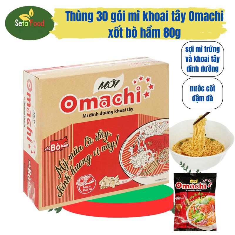 Thùng 30 gói mì khoai tây Omachi xốt bò hầm 80g Cay sợi mì gói