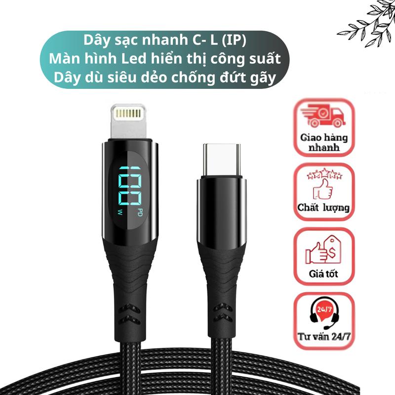 Dây sạc nhanh màn hình LED hiển thị công suất bọc dù siêu dẻo chống đứt gãy 1.2m cho Iphone Samsung Oppo Xiaomi Huawei Android Phụ Kiện Usb Sạc Điện Thoại