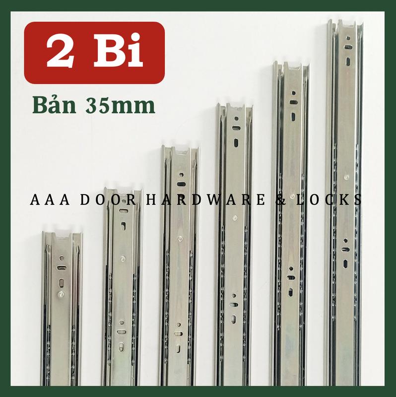 Ray Trượt 2 Bi 3 Tầng ngăn kéo tủ bản rộng 35mm - Bộ 2 thanh ray trượt hộc tủ