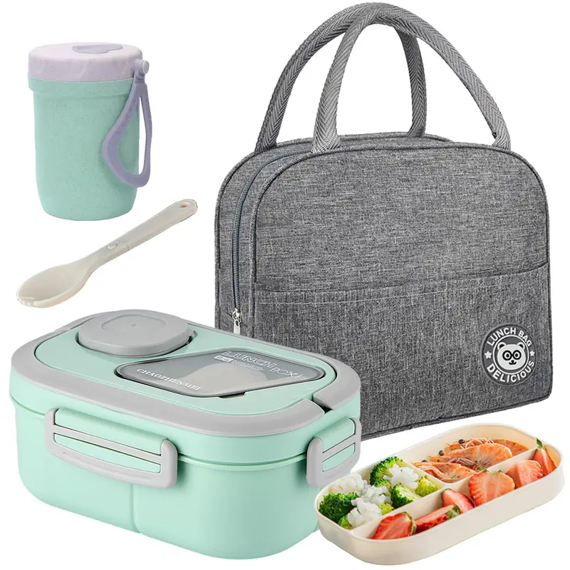 Multi-grid Lunch Box with Spoon, 1/3pcs Portable Food Container Set, Lunch Box & Bento Box for School Office Outdoor Picnic 0
