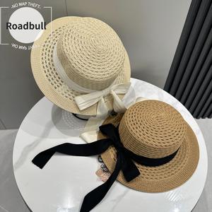 ROADBULL2026お新年の新作フラットトップMaiわら帽子 韓国風ビーチリゾート日を過ぎたごすよけ帽子 リボン払ういきバタフライびひどいひどい日焼けけけ帽子をアンチぐ 女性用
