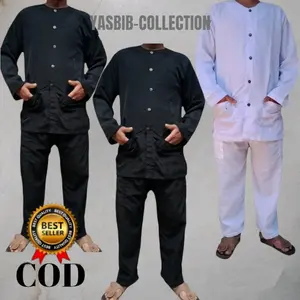 1 set pakaiyan baju pangsi+celana pangsi komprang khas daerah tradisional Indonesia Sunda/betawi (tanpa iket) SIZE M L XL XXL.. Setelan Dewasa Putih