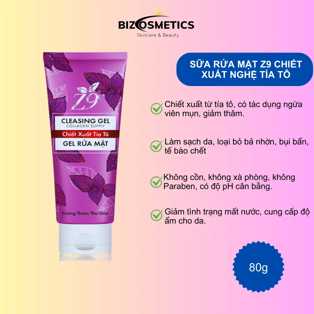 Sữa rửa mặt tinh chất Tía Tô Z9 ngừa mụn sạch mụn sáng da 80ml