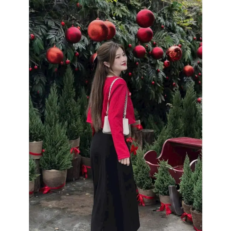 Set đầm nữ áo khoác dạ lenin đính nút phối túi kèm đầm dài cotton lạnh siêu xᶖnh 5