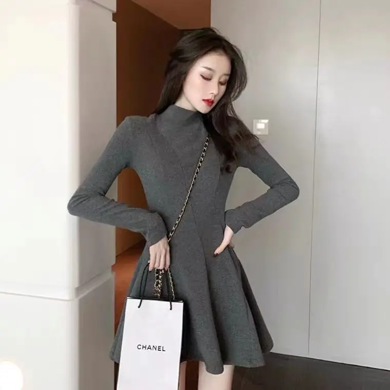 Váy Dralon, Áo Khoác Phù Hợp Với Phụ Nữ, Ôm Sát Eo, Cổ Lọ Nửa, Cỡ Nhỏ Váy Ngắn Chữ A Cơ Sở, Có Thể Đeo Bên Trong, Thích Hợp Cho Nữ