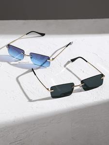 Unisex Street Trend Square Frameless Sunglasses (2 Pairs), Trendy Sunglasses for Party & Daily Use, Fashion Accessories for Outdoor Activities