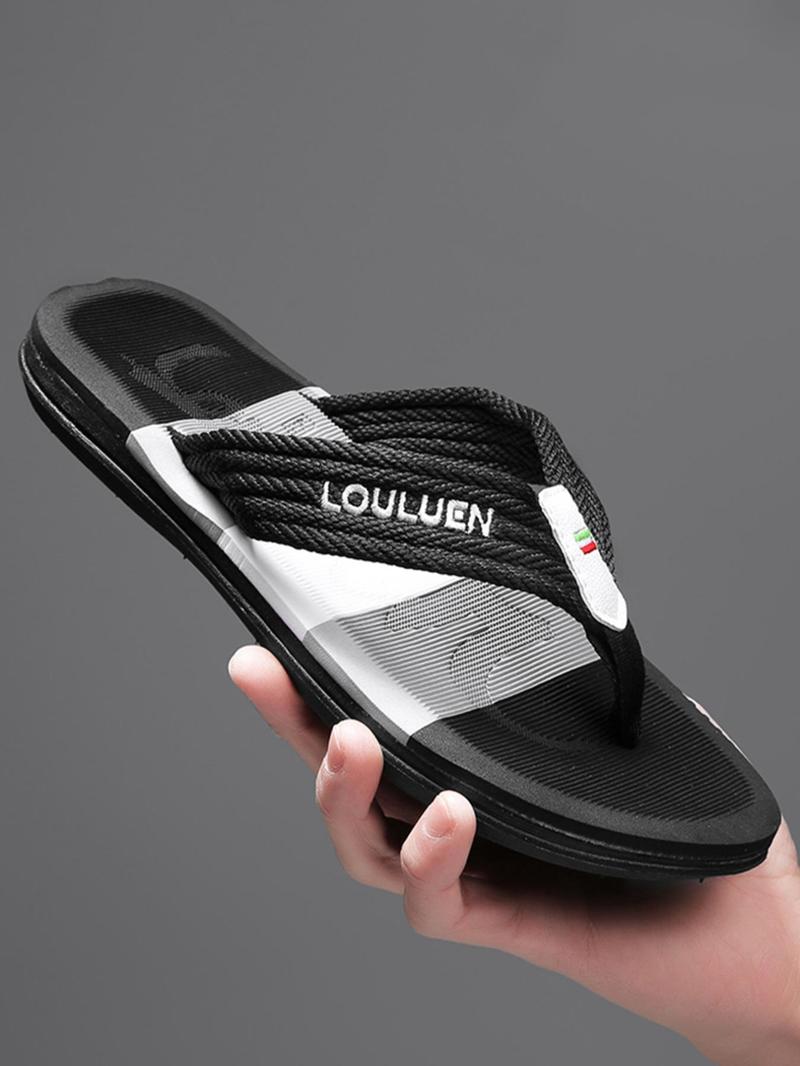 Product Introduction of Men's Striped Print Flip Flops, 2024 New Style Simple Casual Non-slip Flip Flops for Outdoor Summer Vacation Beach, Fashionable Flip Flops for Daily Wear 1
