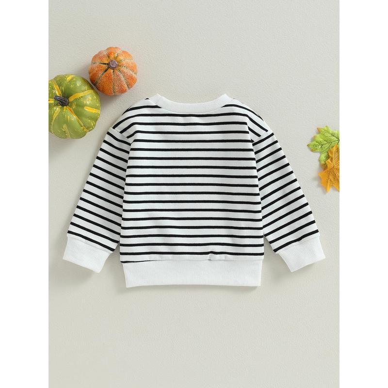 Infant Baby Autumn Pullovers Stripe Letter Print Long-Sleeved O-neck Sweatshirt Warm Winter Tops for Halloween 5
