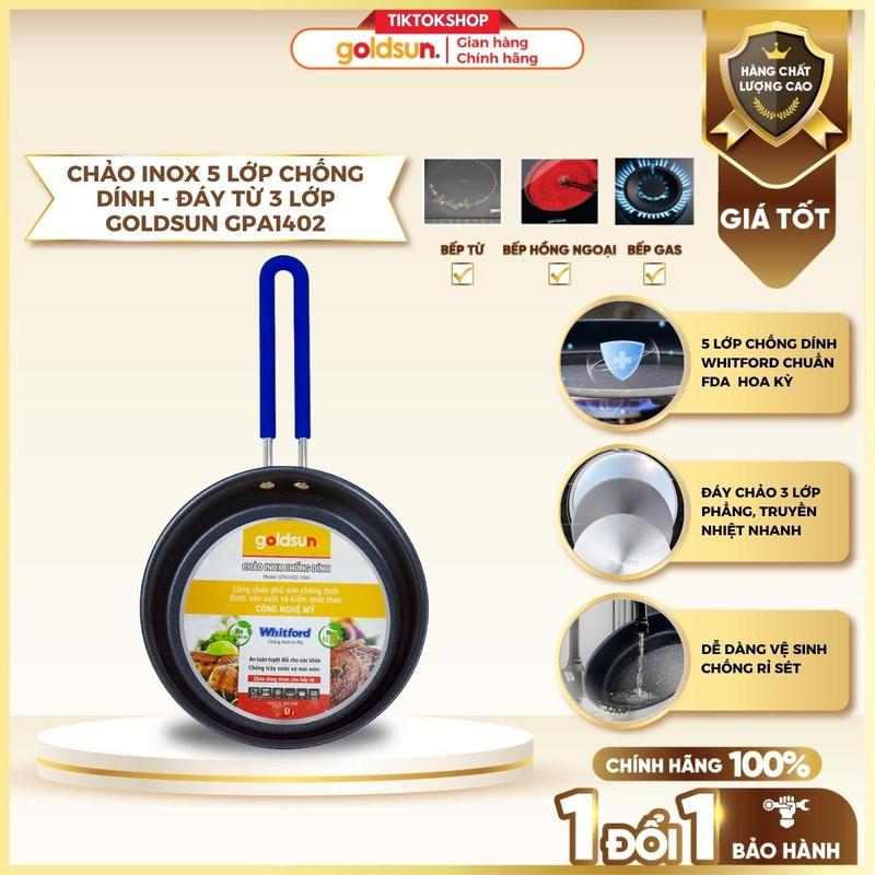 Chảo Inox Chống Dính Chính Hãng Goldsun GPA1402-dùng được cho mọi loại bếp